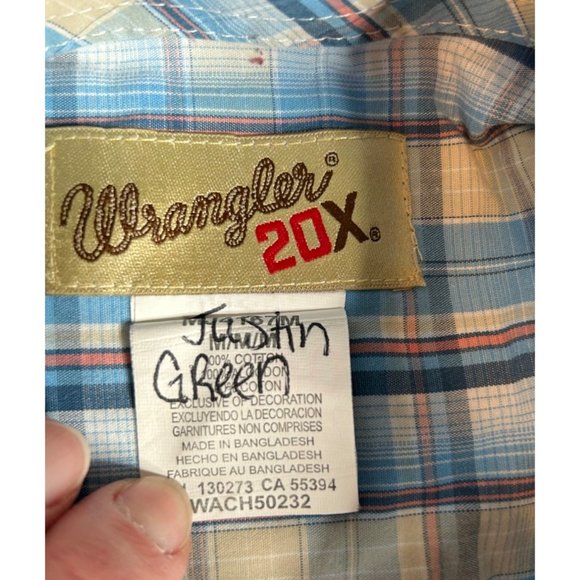 Wrangler 20X Mens Blue Plaid Short Sleeve Button Down Shirt Size Medium‎ - Picture 5 of 7